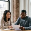 Therapist and client reviewing a treatment plan together at a sunlit table in a calm, neutral-toned office